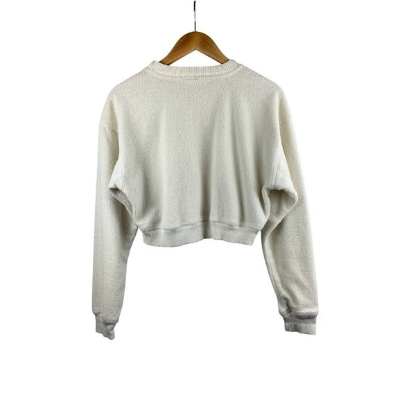 Rare Vintage Levis Womens M Cream Sherpa Cropped Sweatshirt - Picture 2 of 4